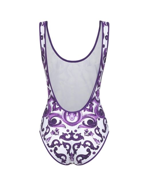 Dolce & Gabbana Purple Majolica Printed One-Piece Swimsuit