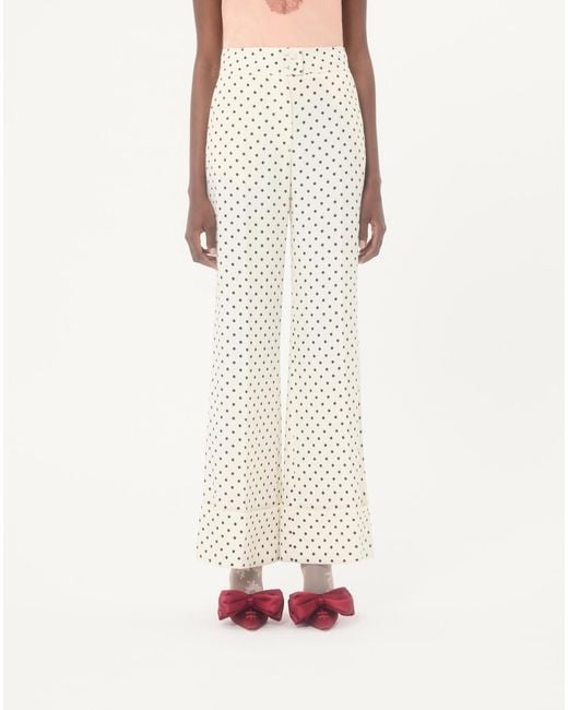 Valentino White Polka Dot Printed Wide Leg Pants