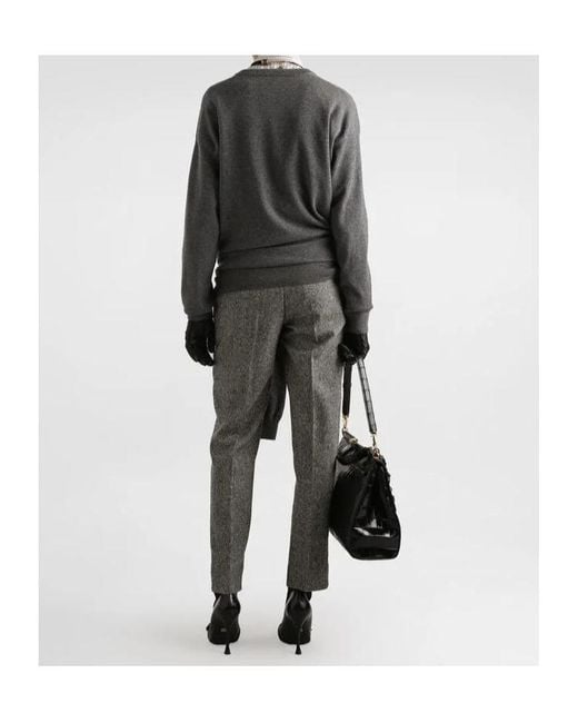 Dolce & Gabbana Gray Virgin Wool Jacquard Slim Trousers
