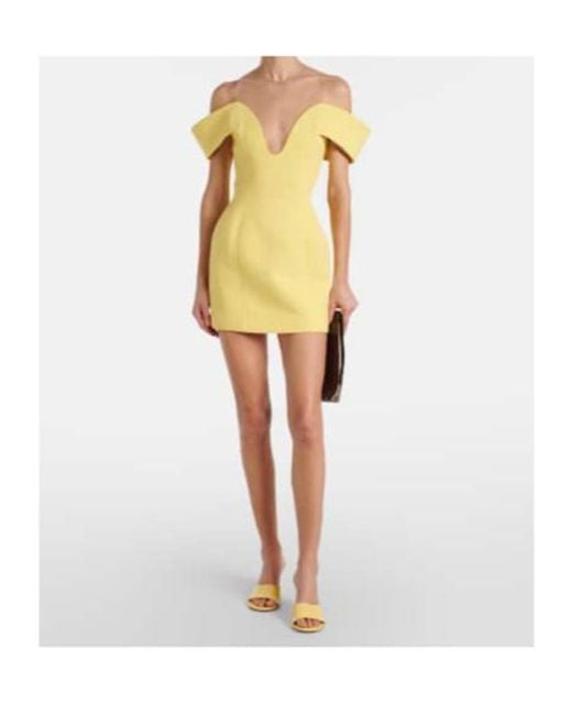 David Koma Yellow Off-Shoulder Wool Crêpe Minidress