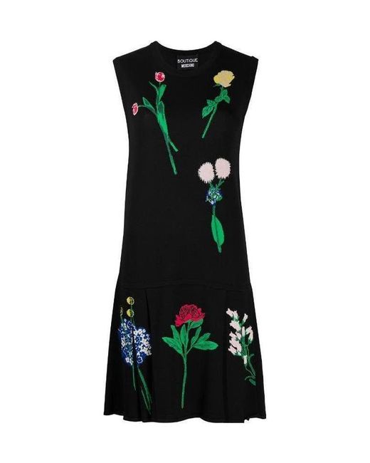 Moschino Black Inlaid Knitted Floral Dress