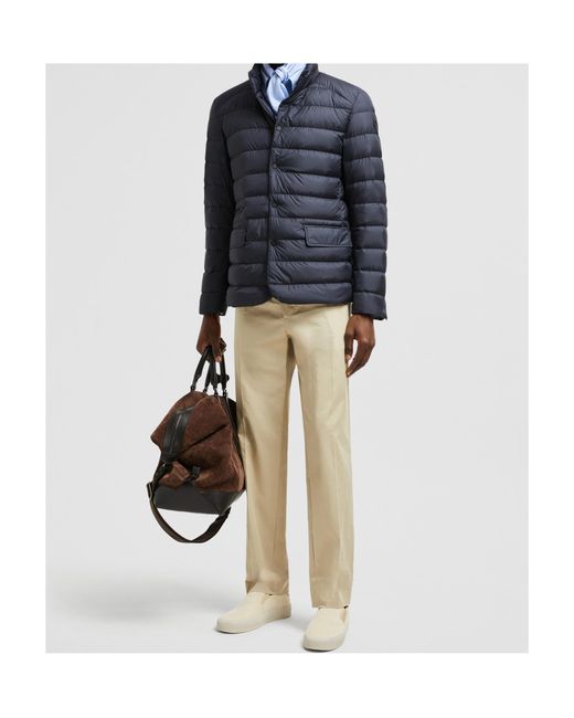 Moncler Blue Carrelet Leather-Trimmed Down Blazer for men
