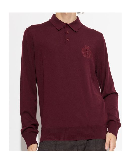 Dolce & Gabbana Purple Long-Sleeved Knit Polo Shirt for men