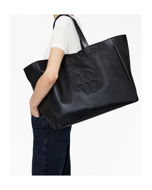 Anine Bing Black Logo-Patch Tote Bag