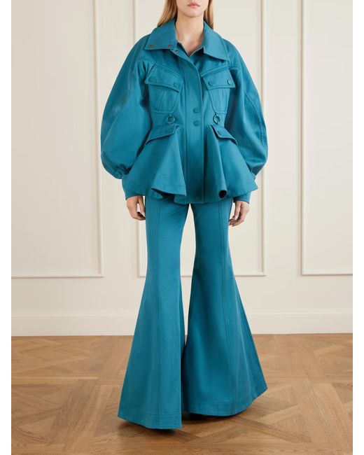 Zimmermann Blue Luna Cotton-Drill Flared Pants