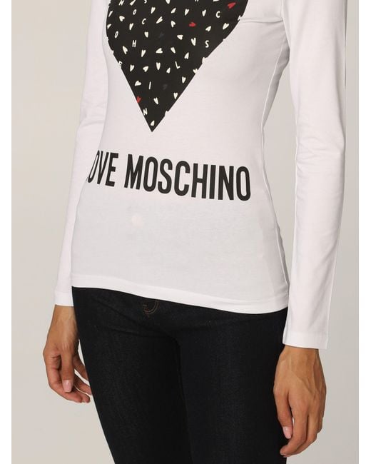Moschino White Long Sleeved Logo Print T-Shirt