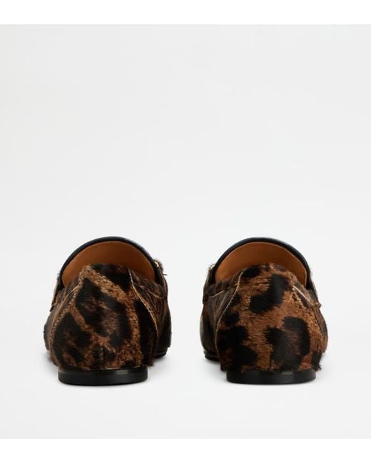 Tod's Brown Pony Effect Printed Loafers