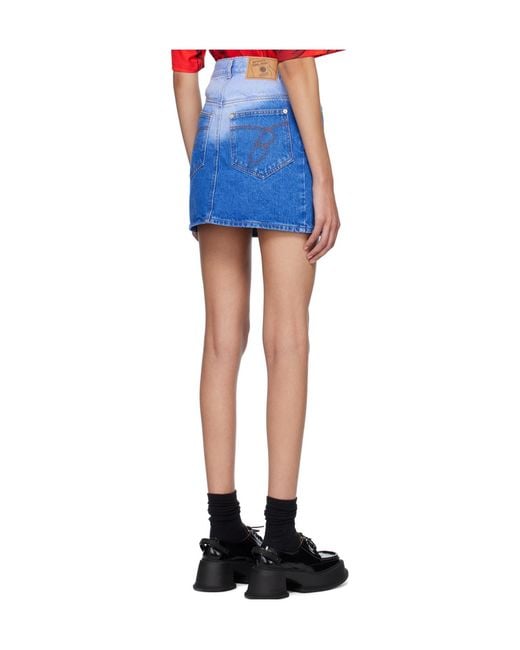 Pushbutton Blue Gradient Denim Mini Skirt