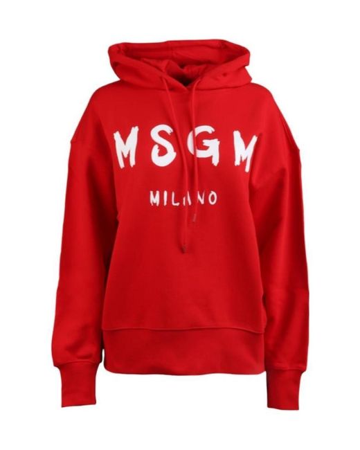 MSGM Red Logo-Print Cotton Hoodie