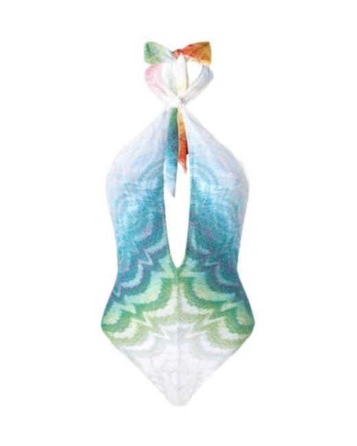 Missoni Blue Cut-Out Halterneck Swimsuit