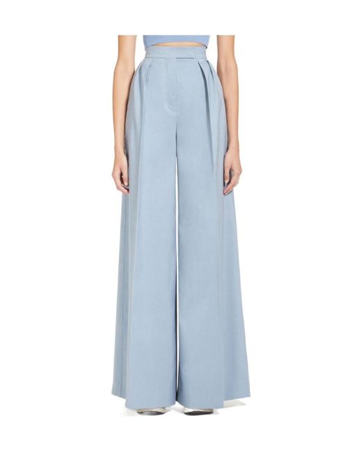 Max Mara Blue Pleated Cotton Trousers