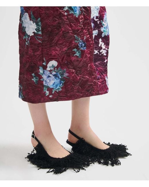 Erdem Red Floral-Print Midi Skirt