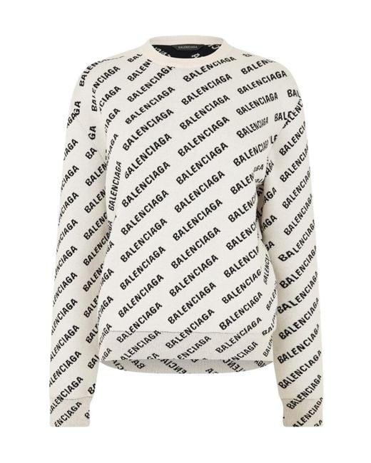 Balenciaga White All Over Logo Crewneck Jumper