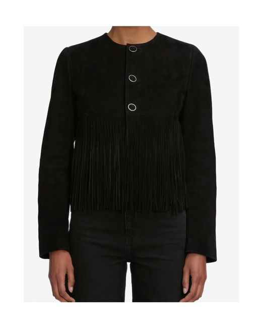 FRAME Black Double-Layered Fringed Leather Jacket