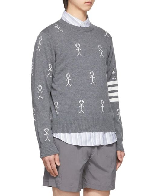 Thom Browne Gray Logo Knitted Pullover for men