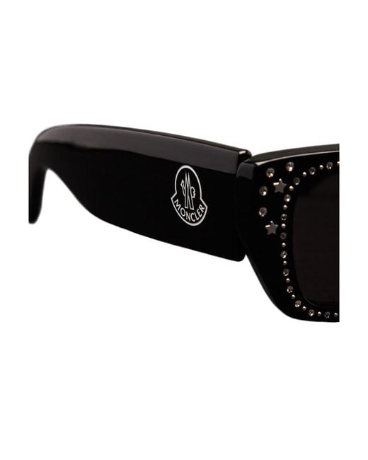 Moncler Black Crystal-Encrusted Rectangular Sunglasses for men