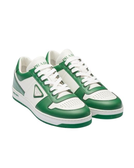 Prada Green Downtown Leather Sneakers for men