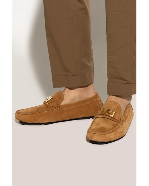 Versace Brown Logo-Engraved Loafers for men