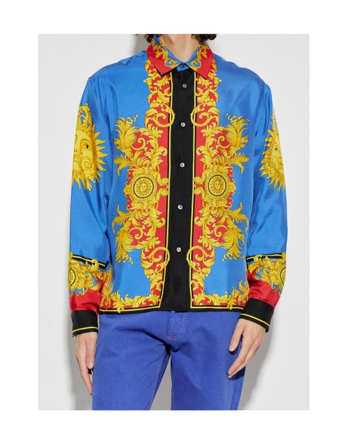 Versace Blue Baroque Sun Print Shirt for men