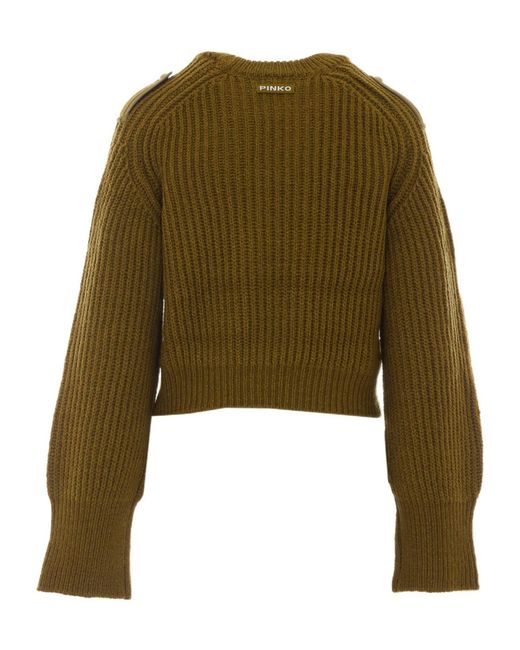 Pinko Green Chest Pocket Ribbed Sweater