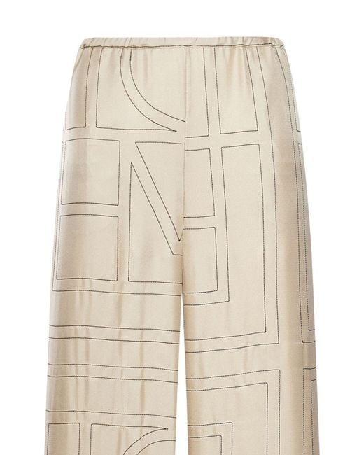 Totême  Natural Silk Trousers With Monogram