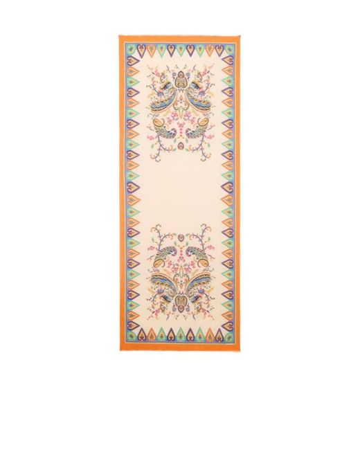 Etro Natural Floral Paisley Motif Jacquard Scarf