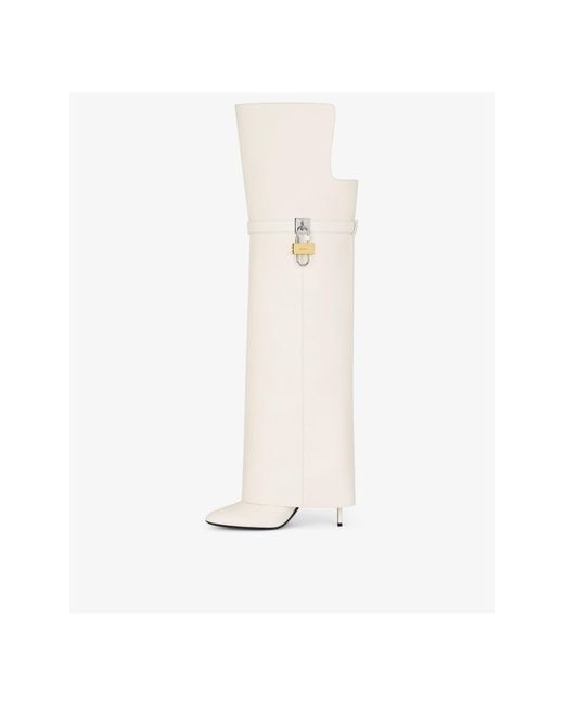 Givenchy White Shark Lock Stiletto Over-The-Knee Boots