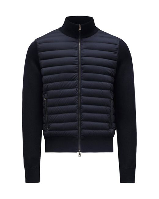Moncler Blue Logo Patch Knit Padded Cardigan for men