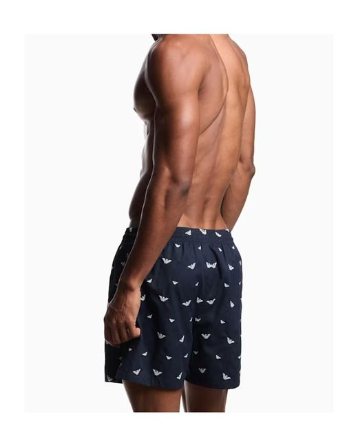 Emporio Armani Blue Swim Shorts With All-Over Micro Eagle Embroidery for men