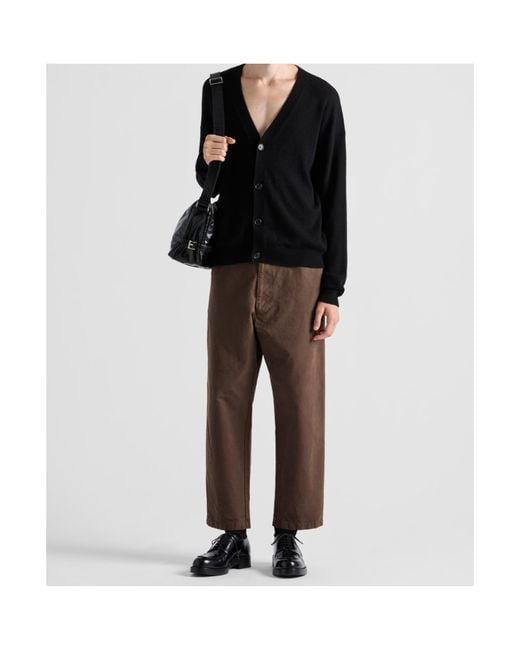 Prada Brown Triangle-Logo Wide-Leg Jeans for men