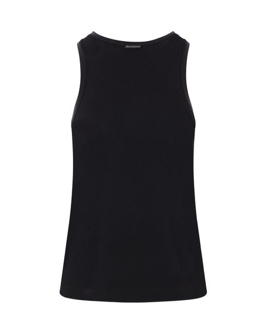 Brunello Cucinelli Brown Stretch Cotton Ribbed Jersey Top With Monile