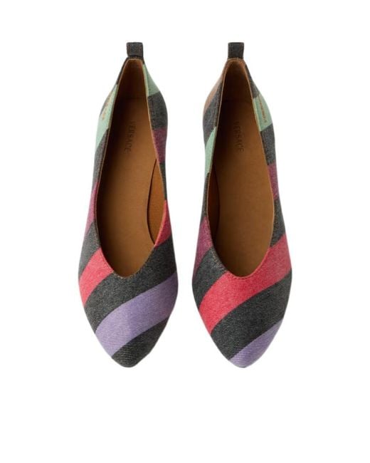 Versace Brown Tina Striped Denim Pumps 65 Mm