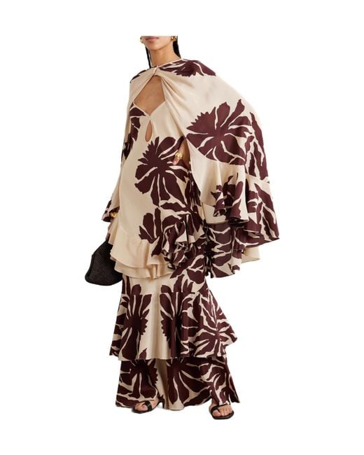 Johanna Ortiz Multicolor Aromatic Garden Ruffled Printed Silk Crepe De Chine Cape