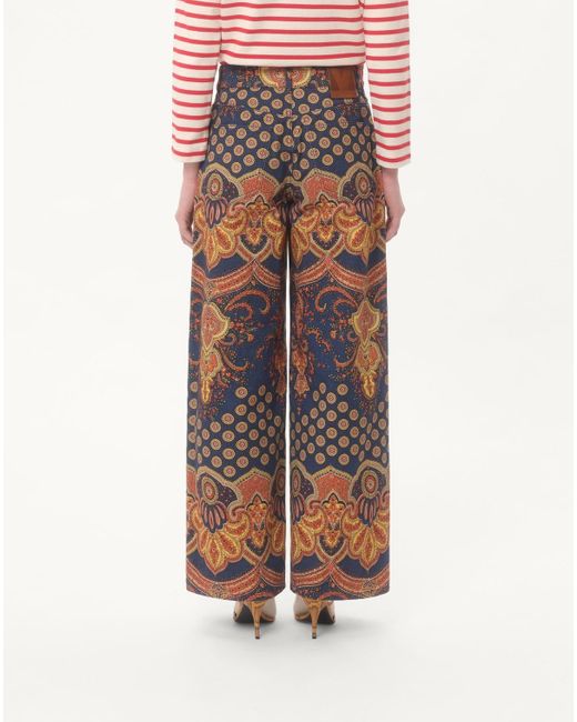 Valentino Blue Paisley-Printed Wide Leg Jeans