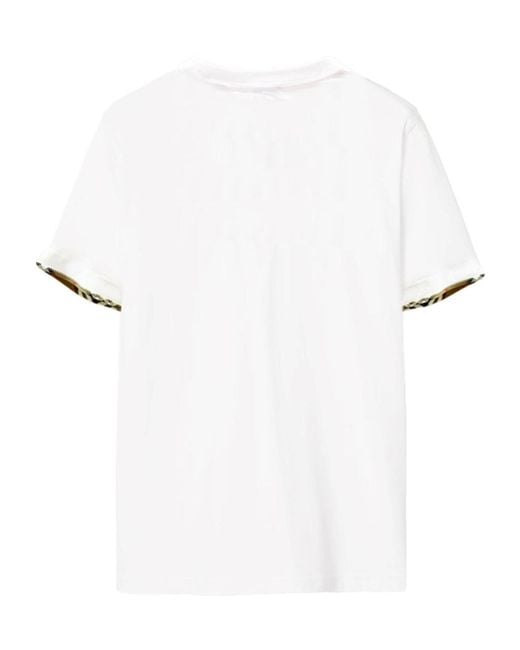 Burberry White Check Trim Cotton T-Shirt