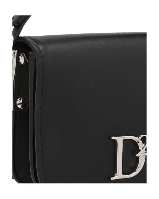 DSquared² Black Logo Plaque Fold-Over Shoulder Bag
