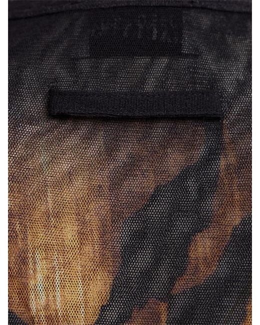 Jean Paul Gaultier Brown Wood Grain Print Mesh Long-Sleeved Top