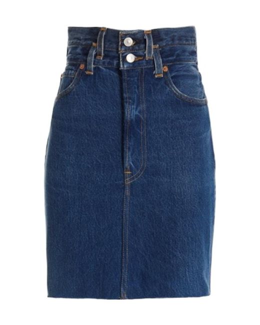 Re/done Blue Double Waisted Denim Skirt