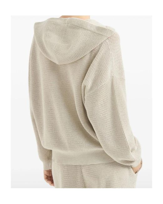 Brunello Cucinelli White Zip-Up Knitted Hoodie
