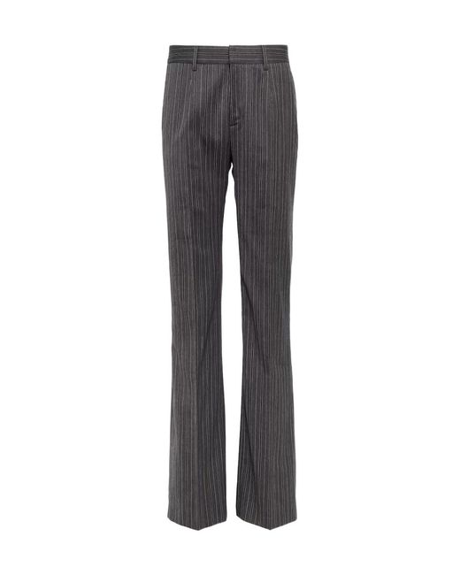 Alessandra Rich Gray Pinstriped High-Rise Straight Pants