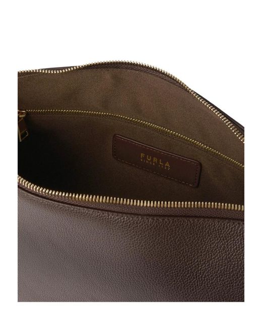 Furla Brown Large Debby Zip Leather Shoulder Bag