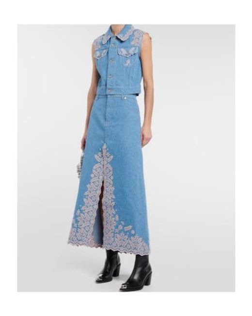 Rabanne Blue Embroidered Denim Vest