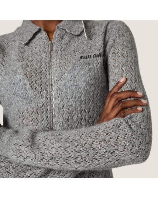 Miu Miu Gray Cashmere And Silk Cardigan