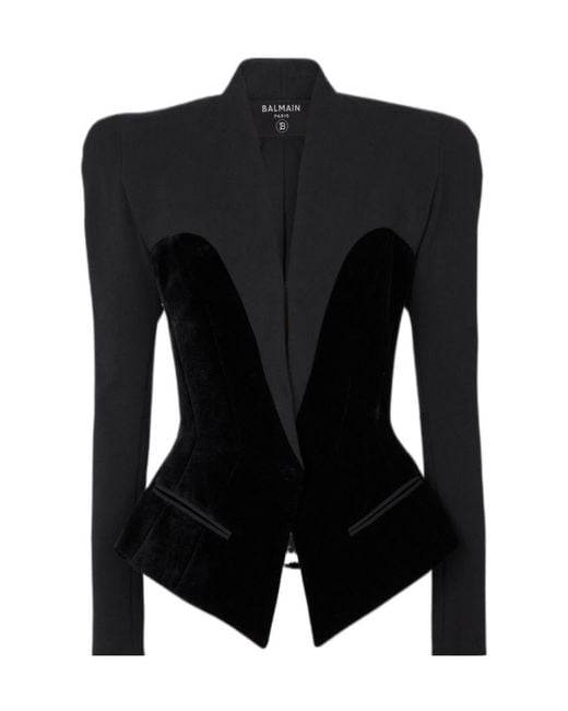 Balmain Black Velvet-Trim Blazer