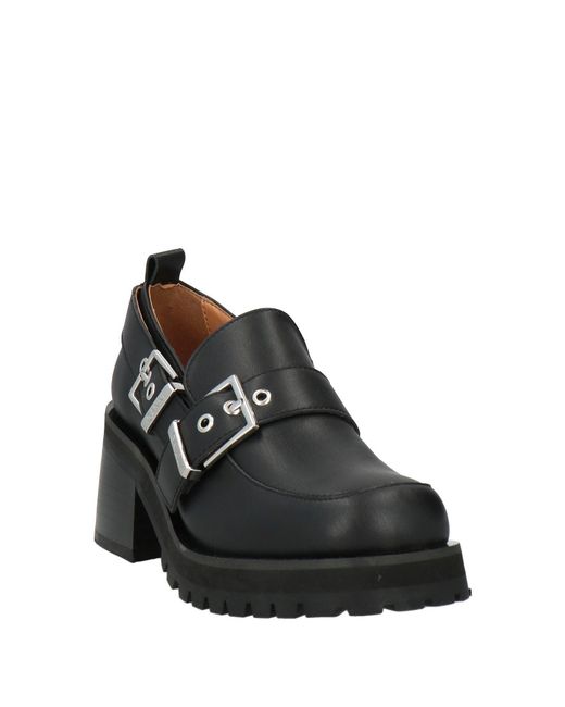Ganni Black Round-Toe Block-Heel Loafers