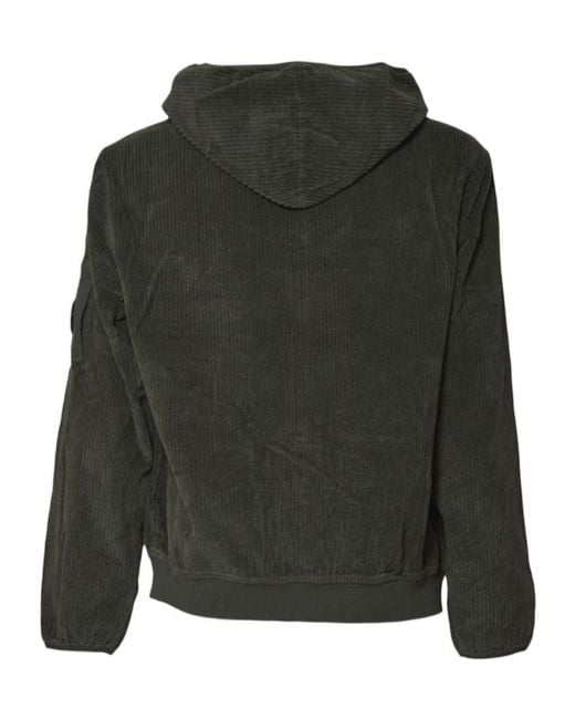 C P Company Black Corduroy 350 Full Zip Hooded Sweatshirt for men