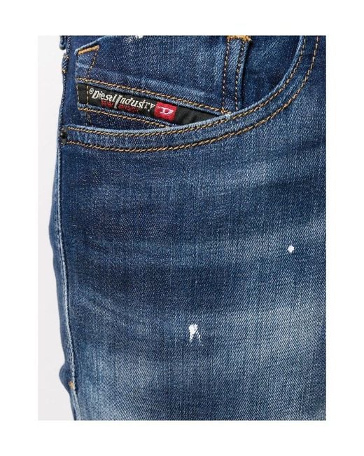 DIESEL Blue Faded Distressed Skinny Jeans for men