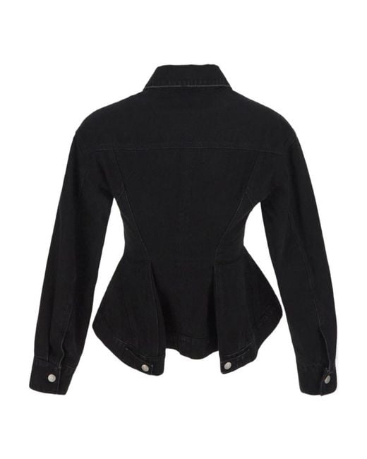 McQueen Black Button Up Peplum Denim Jacket