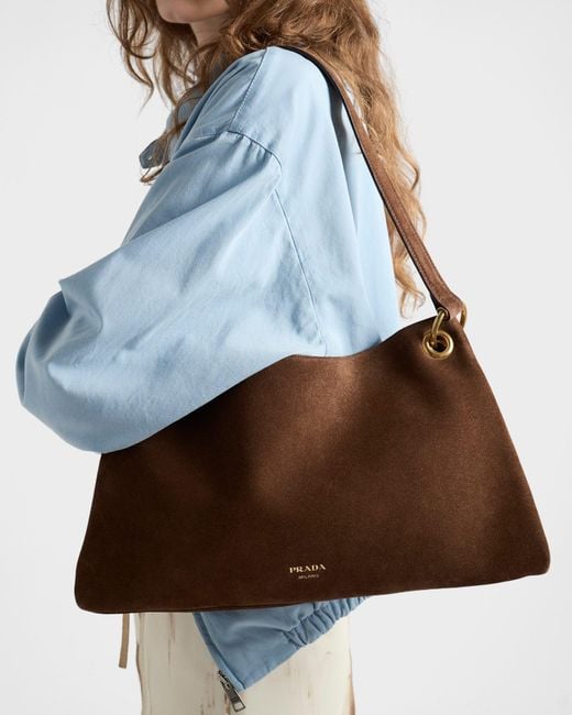 Prada Brown Etude Large Suede Shoulder Bag