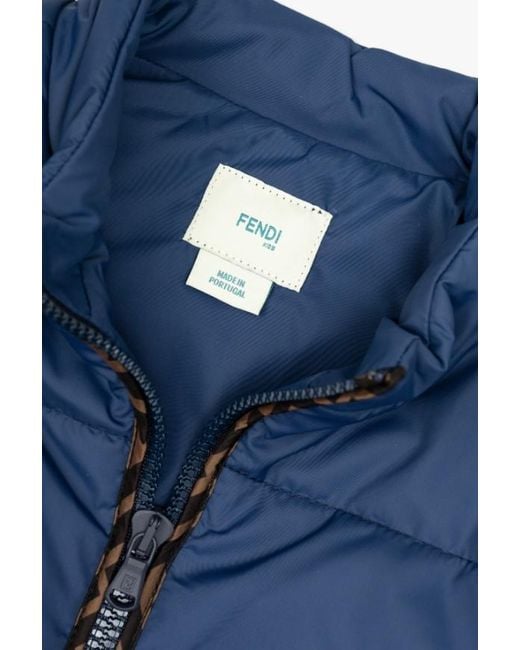Fendi Blue Logo-Plaque Quilted Jacket